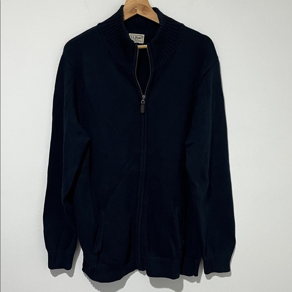 LL Bean Men's Full Zip Sweater Navy Blue 90s Cozy Cabin - Picture 2 of 13
